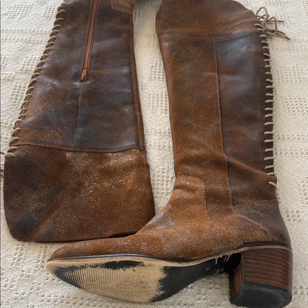 Diba True Sunset Sail Brown Leather Over the Knee Distressed Boots Size 8.5 - Picture 4 of 16